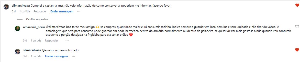Cliente pergunta como conservar e a marca responde em detalhe